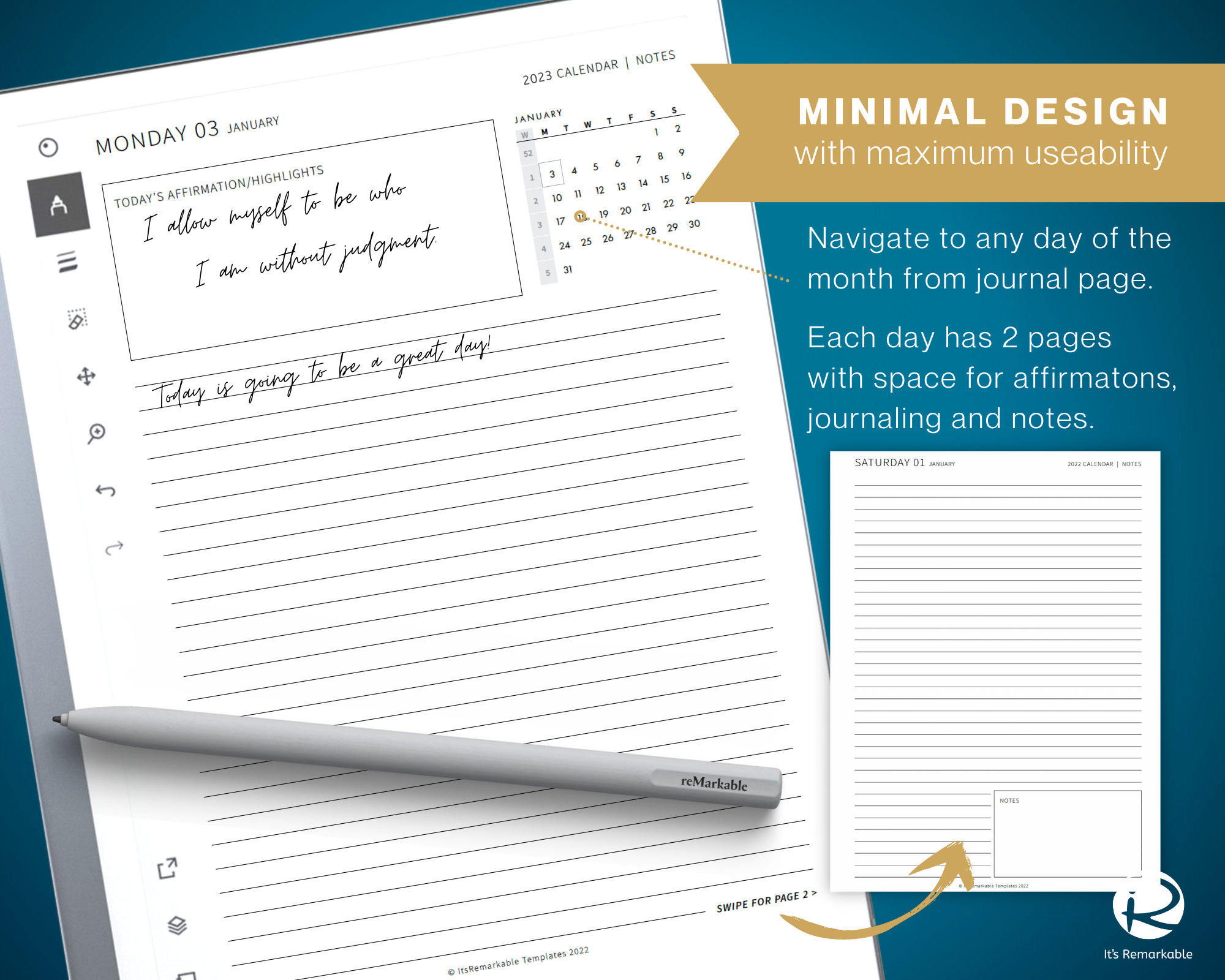 2023 Daily Journal Remarkable 2 Template Remarkable 2 Etsy