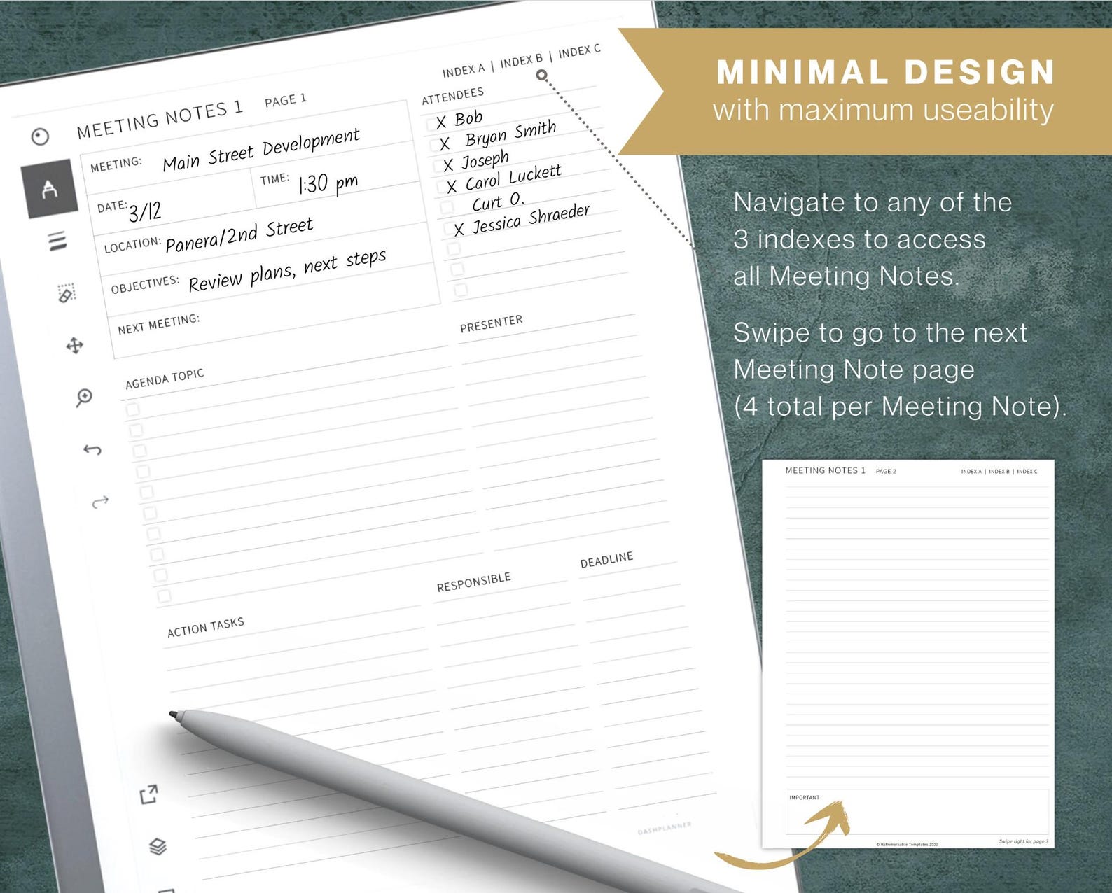 Remarkable 2 Template | Undated Meeting Journal | Meeting Notes ...