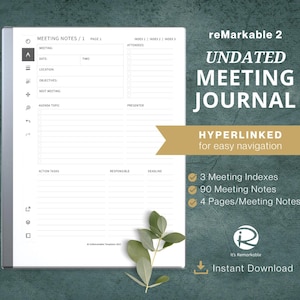 Meeting Journal, remarkable 2 template, undated meeting notes, meeting notebook, meeting agenda, meeting minutes, instant download