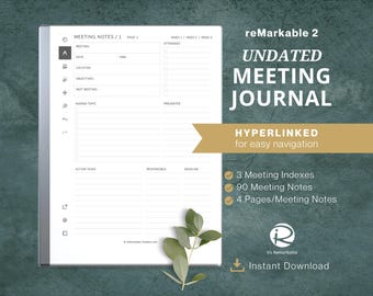 Meeting Journal, remarkable 2 template, undated meeting notes, meeting notebook, meeting agenda, meeting minutes, instant download