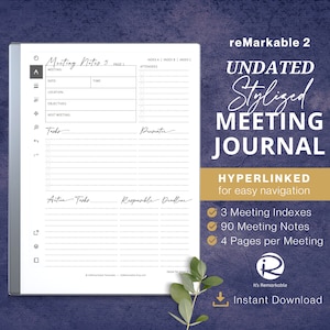 reMarkable 2 template | Meeting Journal Stylized, undated, elegant meeting notes, meeting agenda, minutes, instant download