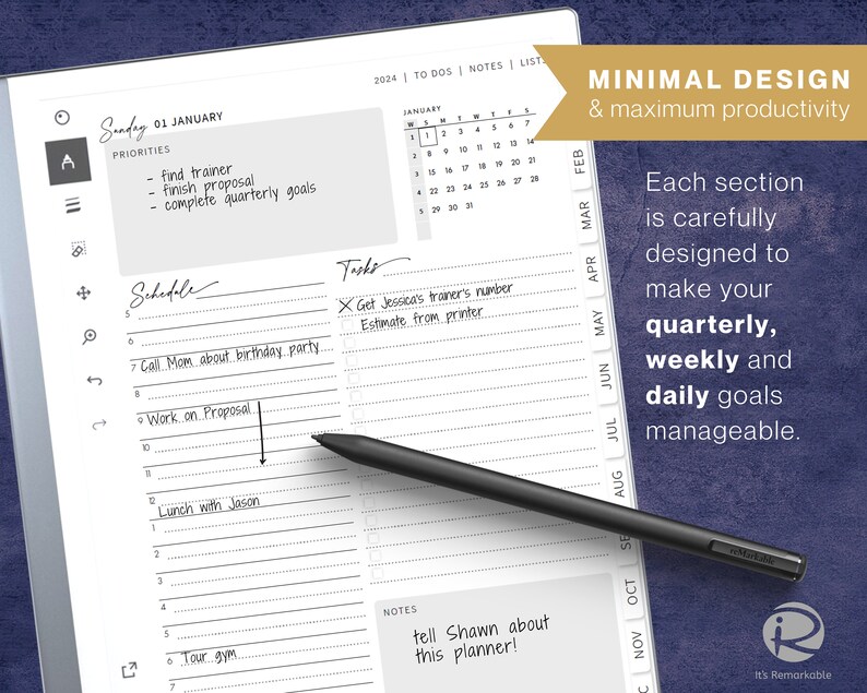2024 Remarkable 2 Stylized Planner, Remarkable 2 Template, Remarkable