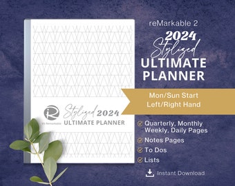 2024 reMarkable 2 Stylized Planner, reMarkable 2 template, reMarkable 2024 calendar, elegant reMarkable bundle, remarkable daily planner