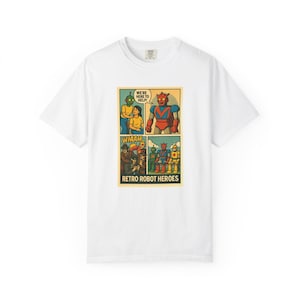 Retro Robot Comic T-Shirt: 70s-80s Sci-Fi Style