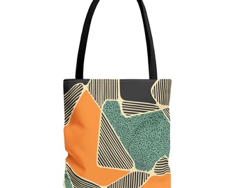Abstract Geometric Art Tote Bag, Modern Hand Drawn Design
