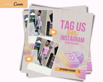 May include: A stack of promotional flyers with a light beige background. The flyers feature photos of a person in athletic wear, Instagram logos, and the text "TAG US on INSTAGRAM to be featured" and "@YOURINSTAGRAM". The Canva logo is in the upper left corner.