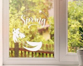 Foil Window Sticker Hello Spring Window Picture Spring Window Picture Silhouettes Sticker Window Decoration Vinyl Sticker Glass Sticker