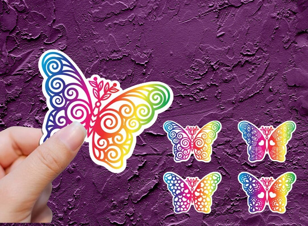 4 Cute Spectrum Rainbow Butterfly Die Cut Stickers, Great for Animal
