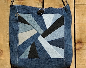 Handmade denim crossbody purse