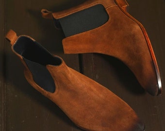 New Pure Handmade Suede Leather Chelsea Boots For Men's