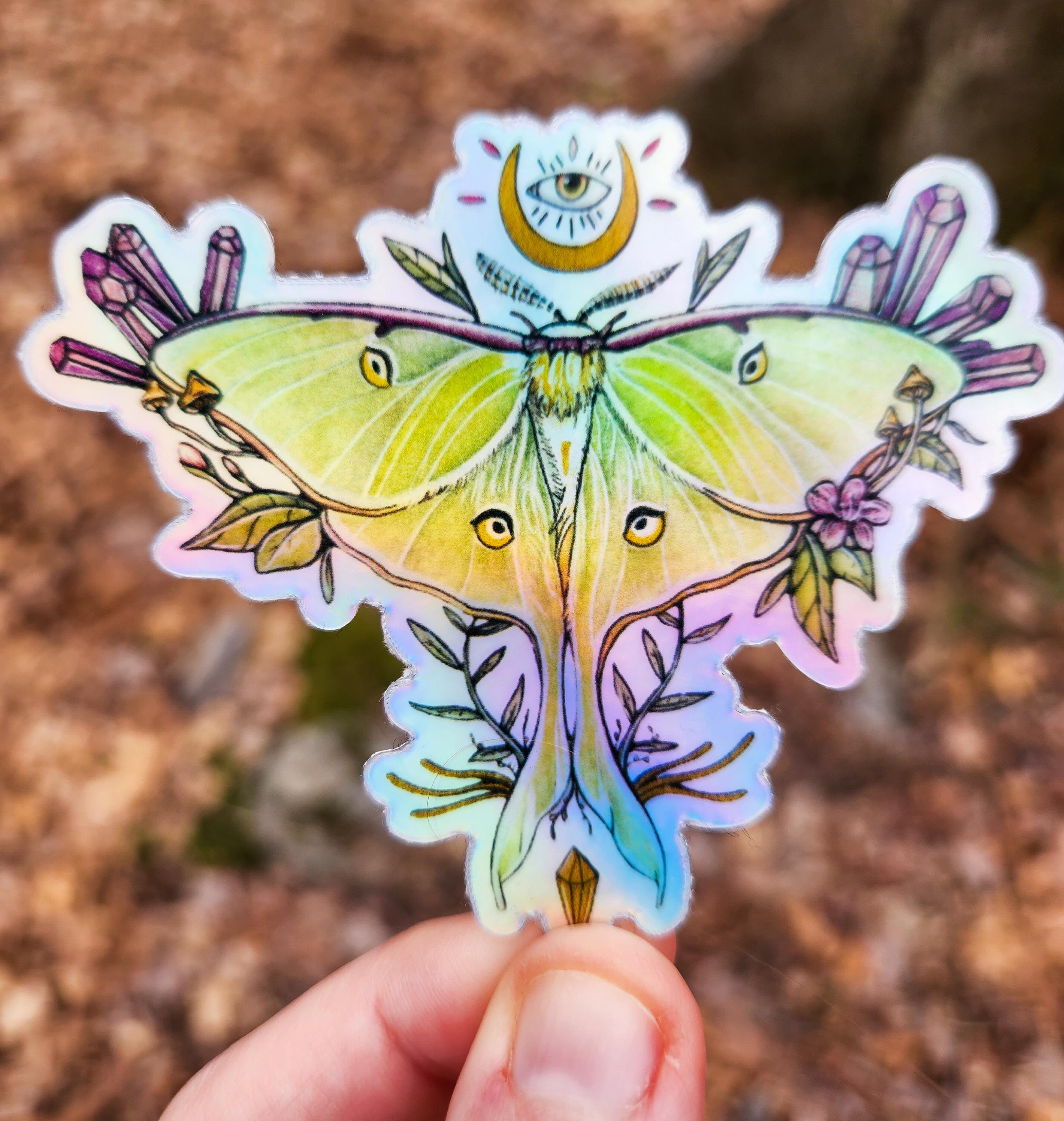Luna Moth Holographic Vinyl Sticker for Water Bottle, Laptop, Outdoors ...
