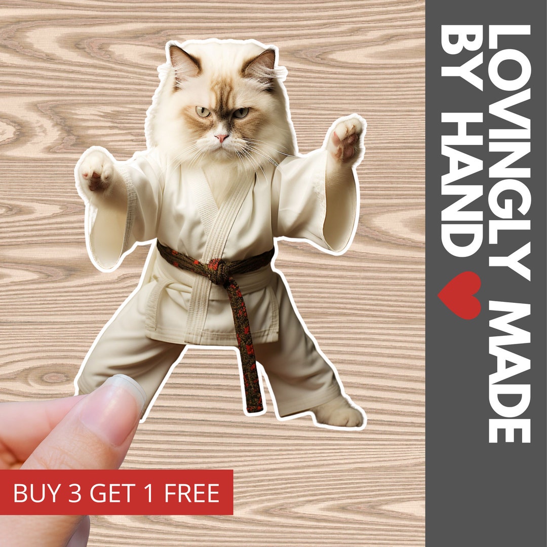 Cute Sticker Featuring a Cat Doing Martial Arts Made With Water ...