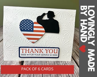 Set of 6 Handmade Thank You for your Service Cards for Female Veterans, Handmade Happy Veterans Day Cards, Military Cards, Patriotic Cards,