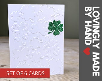 Set of 6 Embossed Four Leaf Clover Cards blank, St Patricks Day Cards, Greetings Cards,