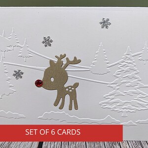 Set of 6 Handmade Christmas Cards, Merry Christmas Cards, Cute Christmas Cards, Happy Holidays Cards, Reindeer Cards