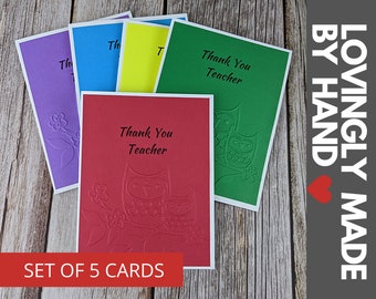 Set of 5 Handmade Thank You Teacher Cards