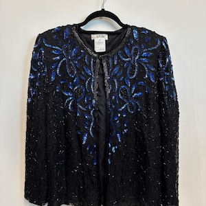 Vintage Jacket with Blue and Black Sequins