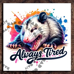 Drôle toujours fatigué opossum ferme des cliparts animaux chemise sublimation design téléchargement numérique PNG instantané numérique DTF, bocal en verre png design, chemise