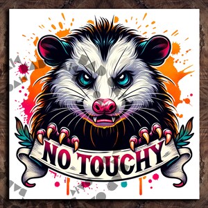 Funny no Touchy Opossum Farm Animal Clipart Shirt Sublimation Design Téléchargement numérique PNG DTF numérique instantané, bocal en verre png Design, chemise