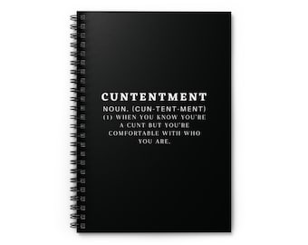CUNTENTMENT definition notitieboek met spiraal | gelinieerd notitieboek, zwarte omslag