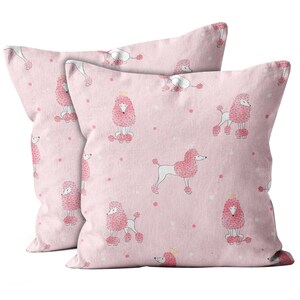 Set of 2, Poodle Dog Pink Print, Throw Pillow Cover, Double Side Printed 18&quot;x18&quot; Decorative Case.Print -