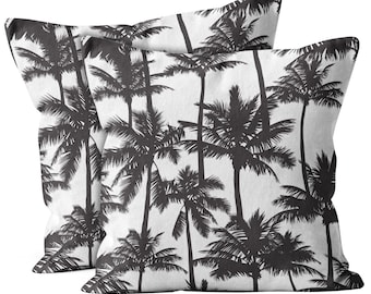 Set of 2, Black Palm Trees Isolated Pattern,  Throw Pillow Cover, Double Side Printed 18"x18" Decorative Case.Print -