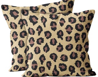 Set of 2, Leopard Print Pattern,  Throw Pillow Cover, Double Side Printed 18"x18" Decorative Case.Print -