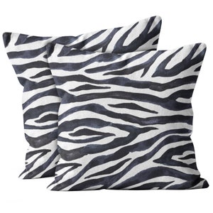 Set di 2, stampa a righe zebrate bianco nero acquerello, fodera cuscino, doppio lato stampato 18 &quot;x18&quot; caso decorativo.Print -
