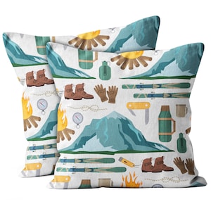 Set of 2, Mountain Hike Ski Hiking Print Pattern,  Throw Pillow Cover, Double Side Printed 18&quot;x18&quot; Decorative Case.Print -