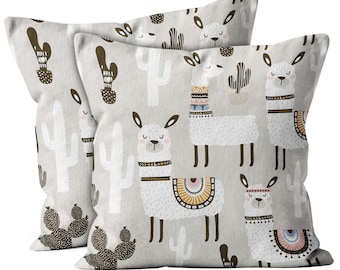 Set of 2, Llama Cactus Pattern Print,  Throw Pillow Cover, Double Side Printed 18"x18" Decorative Case.Print -