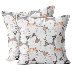 Juego de 2, lindo dibujo animado cat print, throw pillow cover, double side printed 18 "x18" Decorative Case.Print -