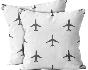 Set of 2, Airplane Top View Print Pattern,  Throw Pillow Cover, Double Side Printed 18"x18" Decorative Case.Print -