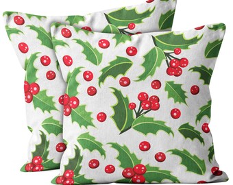 Set of 2, Christmas Holiday Print Pattern,  Throw Pillow Cover, Double Side Printed 18"x18" Decorative Case.Print -