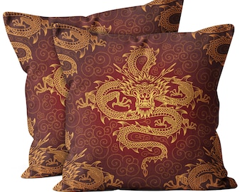 Set of 2, Asian Dragon Print,  Throw Pillow Cover, Double Side Printed 16''X16'' 18"x18" 20''X20"-Decorative Case.Print -