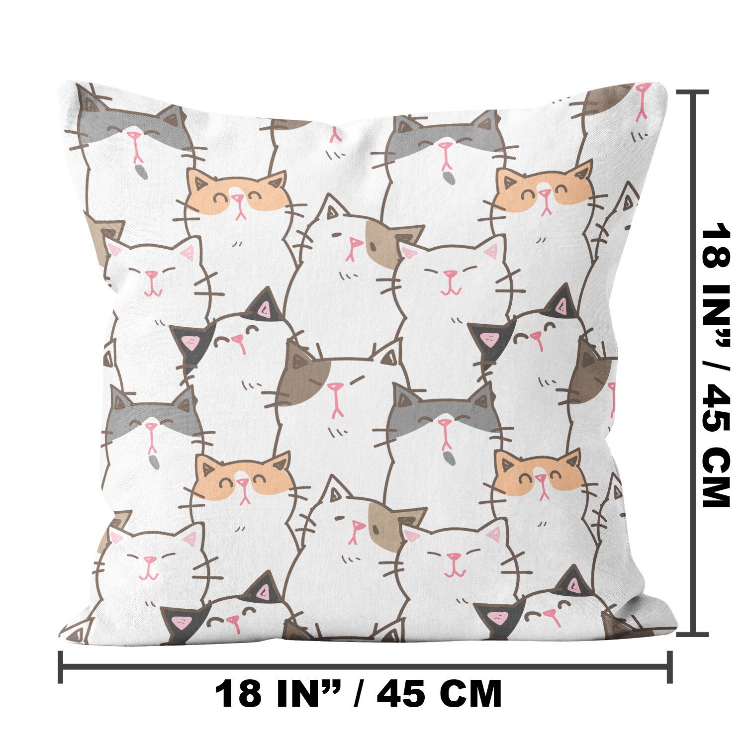 Set of 2, Cute Cartoon Cat Print, Throw Pillow Cover, Double Side
