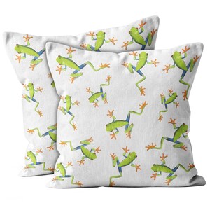 Set of 2, Watercolor Frog Print, Throw Pillow Cover, Double Side Printed 18&quot;x18&quot; Decorative Case.Print -