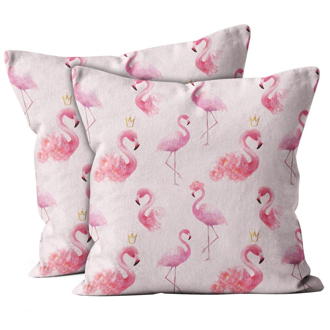 Set of 2, Watercolor Flamingo on Print , Throw Pillow Cover, Double ...