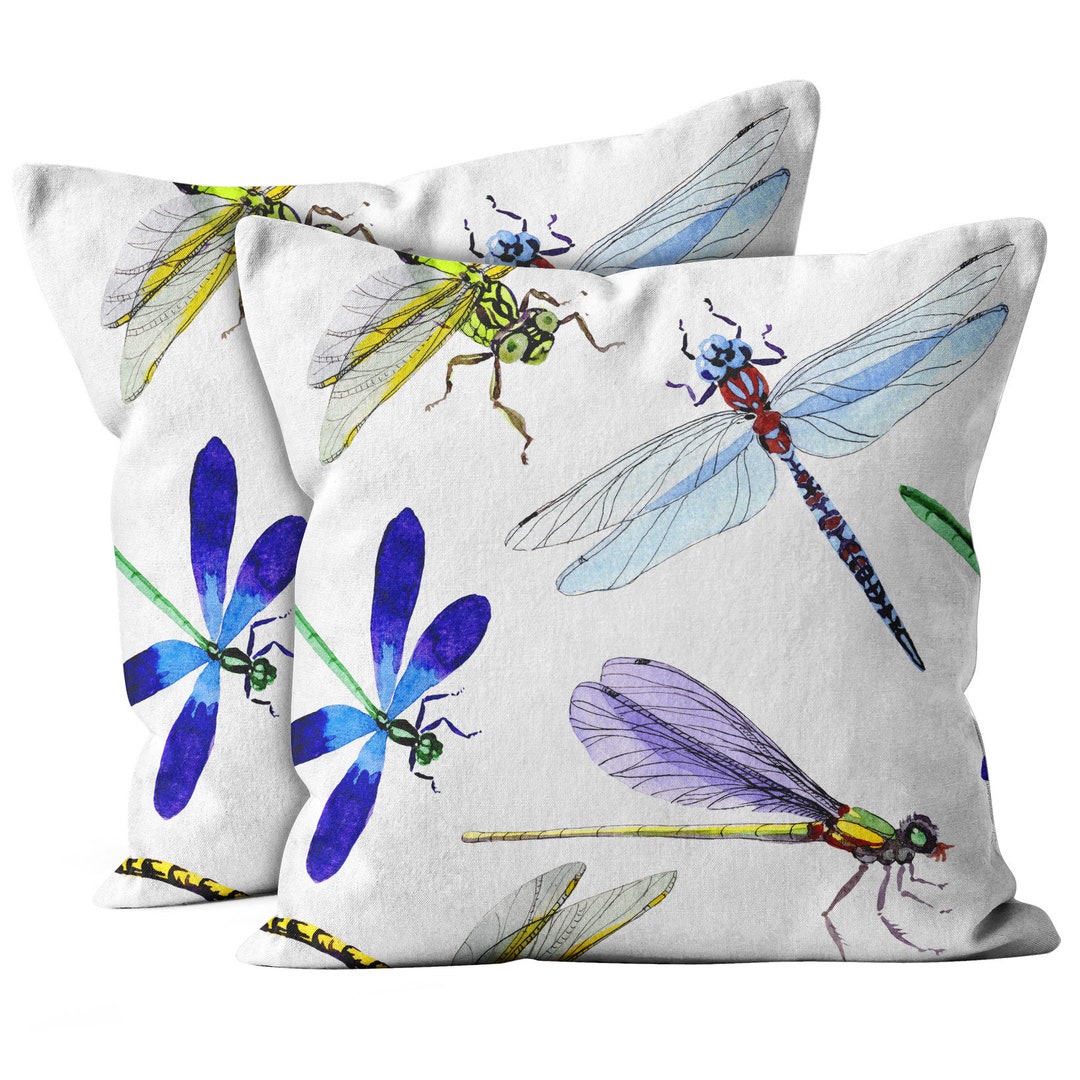 Insect Pattern Throw Set of 2, Exotic Dragonfly Insect Print Pattern, Throw Pillow Cover ...