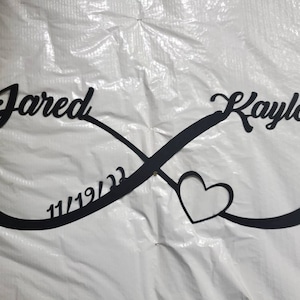 Infinity loop heart wedding gift name and date metal sign