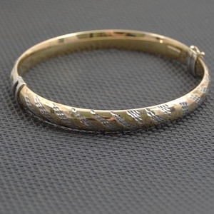 Bracelet jonc articulé en argent sterling gravé, superposition d&#39;or 14 ct