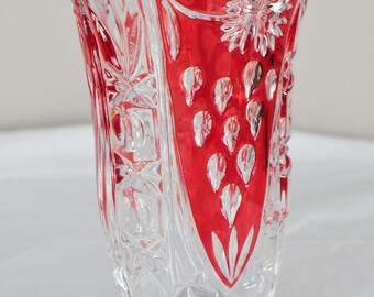 Beautiful!! Vintage Bouquet vase, heavy lead crystal Cranberry cut to clear glass