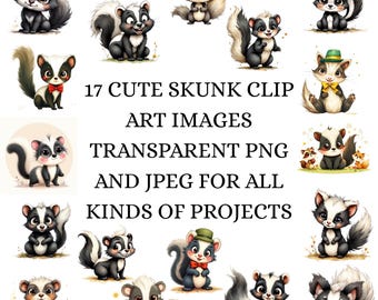 Cute Skunk Clipart Bundle – Woodland Animal PNG JPEG (Digital Download)