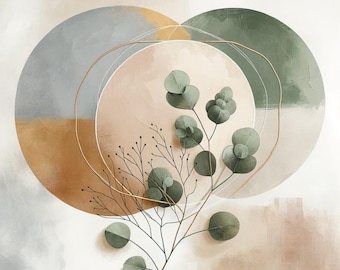 Boho Botanical Wall Art - Digital Download | Minimalist Leaf Print | Mid-Century Modern Decor