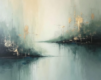 Teal and Gold Abstract Horizon Print - Minimalist Landscape Art (Set of 5) (Digital Download)