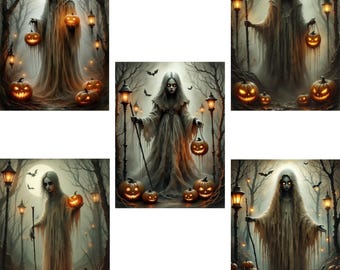 Ghost Witch Halloween Art Print: Spooky Gothic Decor (Digital Download)