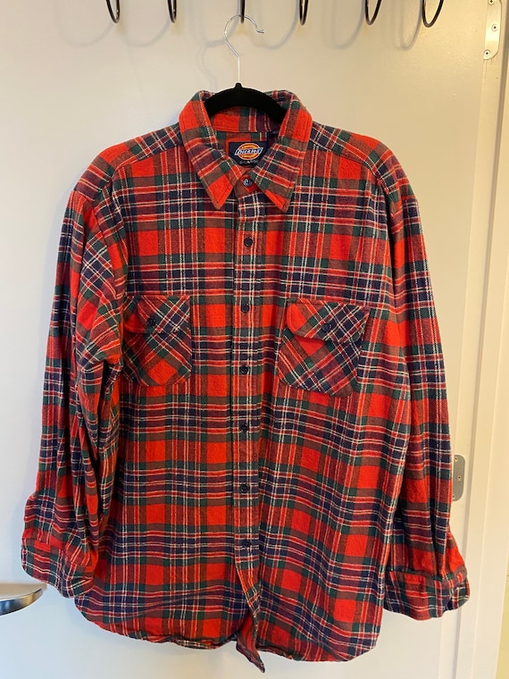 Vintage Dickies Red Plaid Flannel Shirt Size XL
