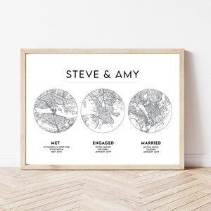 Met , Engaged , Married Gift | Personalised Print | Wedding Map Print | Couples Gift | Personalised Map Print | Engagement Gifts