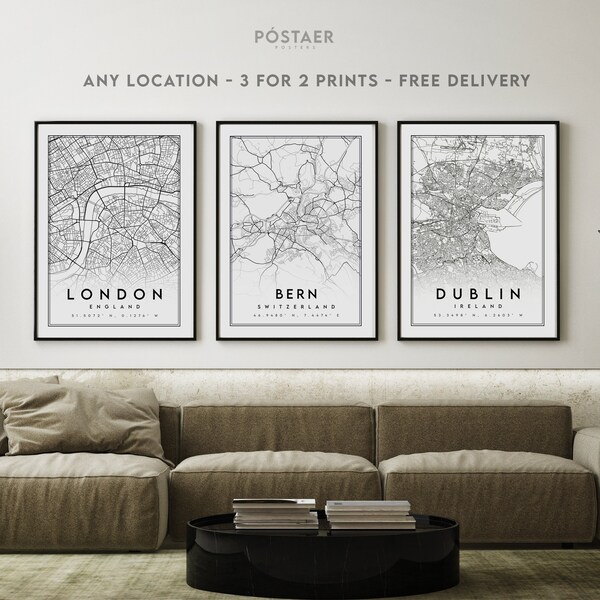 Custom Map Prints, Any Location, 3 for 2 Offer, City Print, City Map, Map Print, Map Print, Map Print Poster, Custom Map