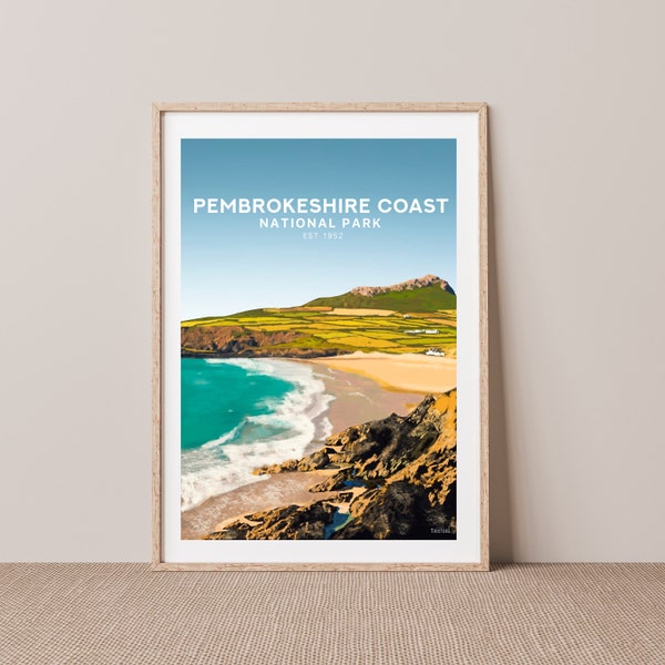 Pembrokeshire Coast Art - Welsh National Park - Hand Drawn illustration - Travel Art - UK Print by Póstaer