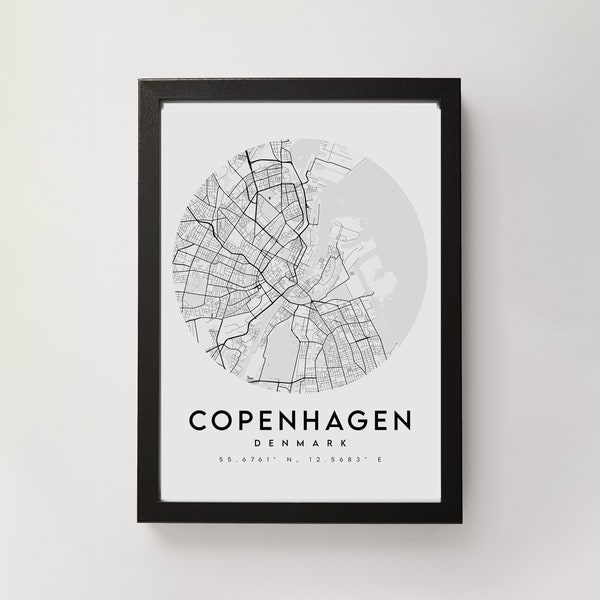 Kopenhagen Karte Drucke, Kopenhagen Karte Kunst, Kopenhagen Stadt Print, Stadtplan, Kreiskarte Drucken, Karte Drucken, Karte Print Poster,